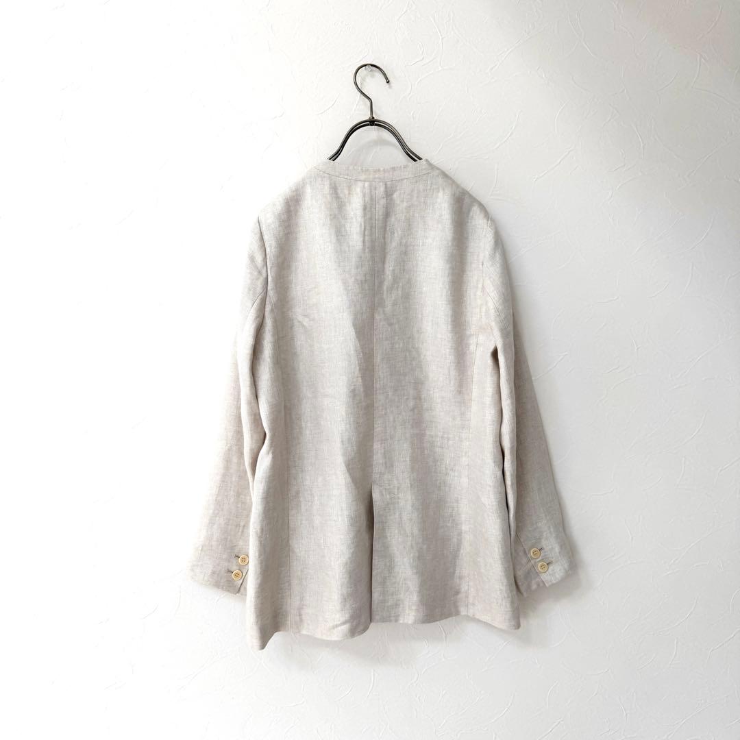 IENA／定番品／麻100%フレンチリネンノーカラージャケット ベージュ