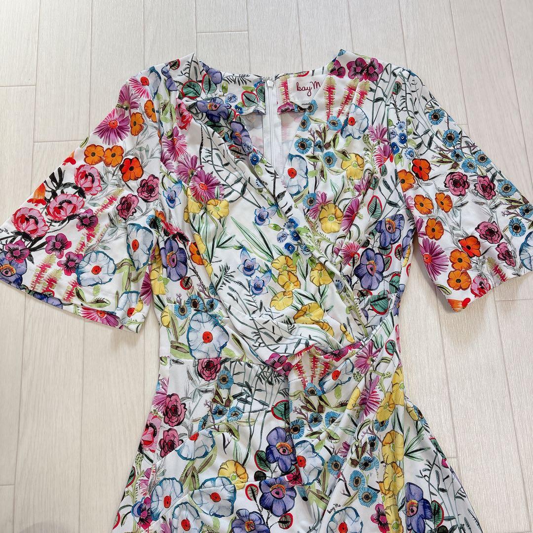 美品 kayme ケイミー 現行品 ストレッチジャージーギャザーワンピース 花柄