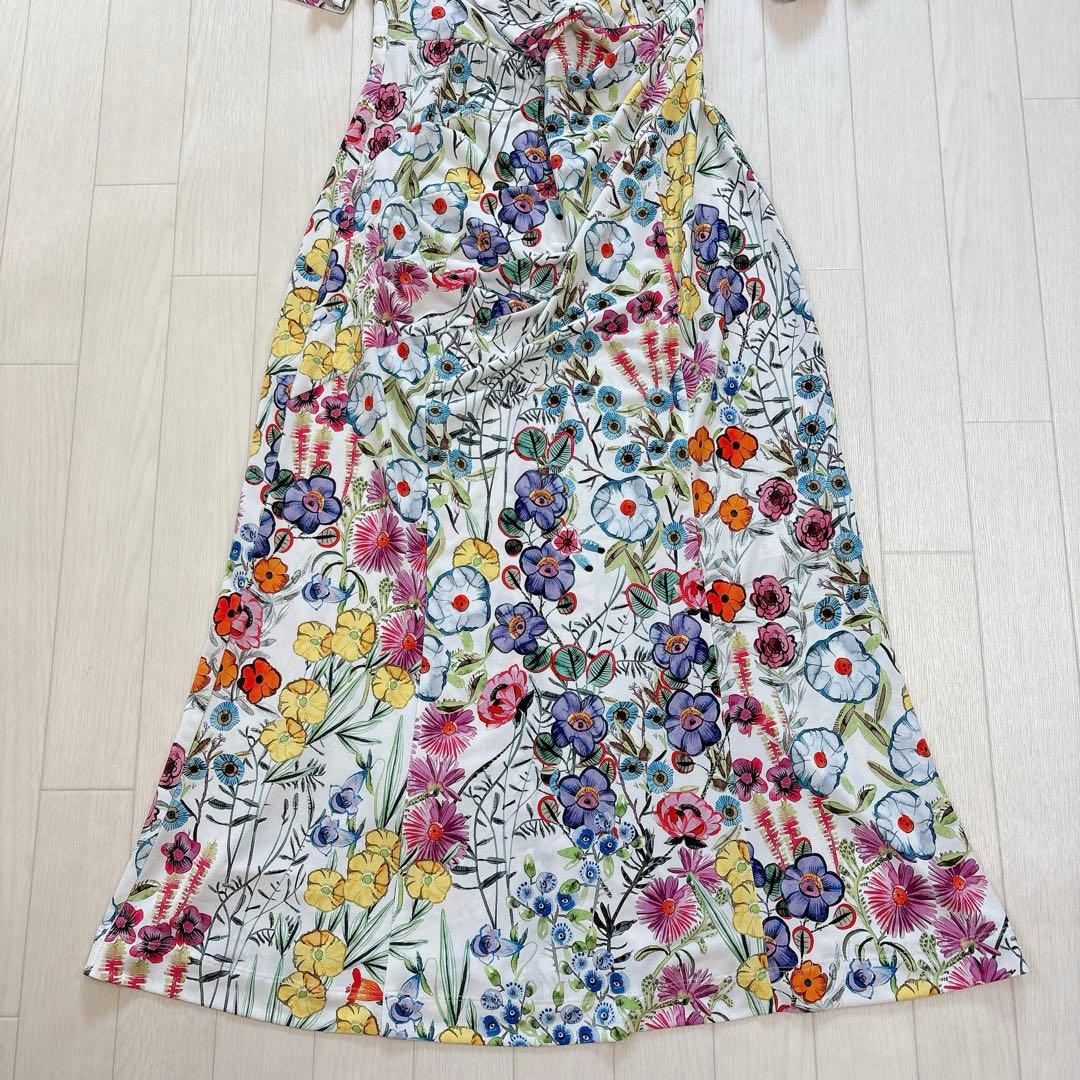 美品 kayme ケイミー 現行品 ストレッチジャージーギャザーワンピース 花柄