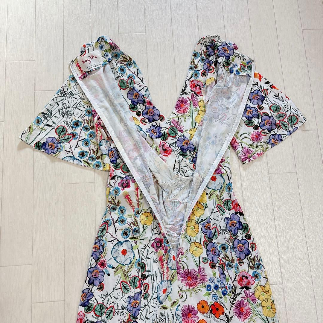美品 kayme ケイミー 現行品 ストレッチジャージーギャザーワンピース 花柄