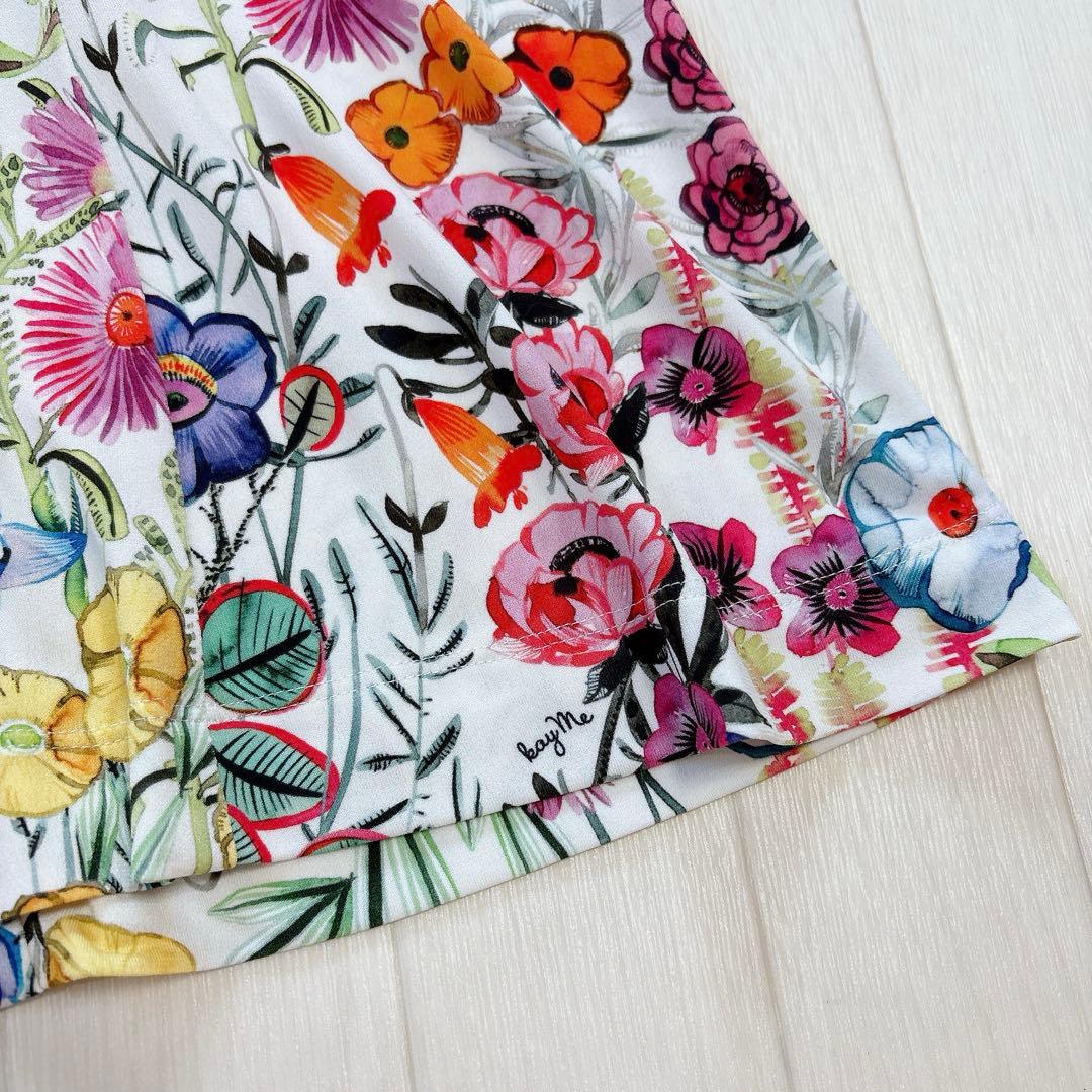 美品 kayme ケイミー 現行品 ストレッチジャージーギャザーワンピース 花柄