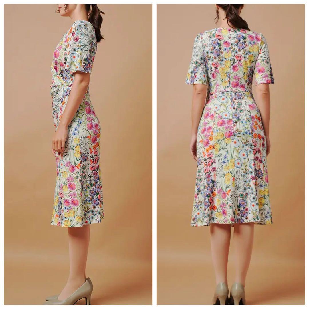 美品 kayme ケイミー 現行品 ストレッチジャージーギャザーワンピース 花柄