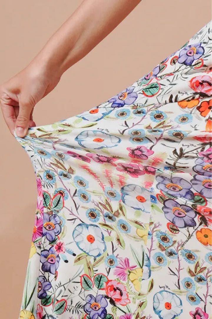 美品 kayme ケイミー 現行品 ストレッチジャージーギャザーワンピース 花柄