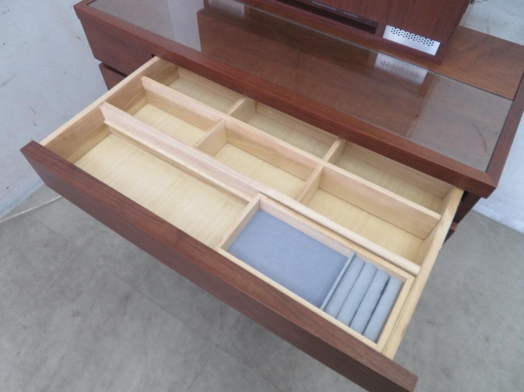 美品■関本家具■ウォールナット■プリマ■三面鏡ドレッサー/椅子付き■女優ミラー
