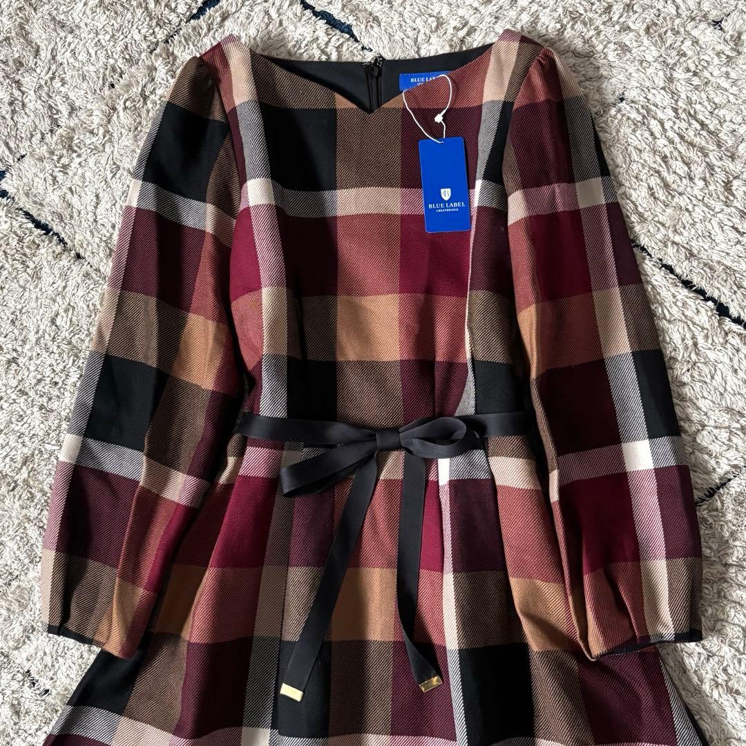 【タグ付き✨】ブルーレーベルクレストブリッジ　チェックワンピース　リボン　36