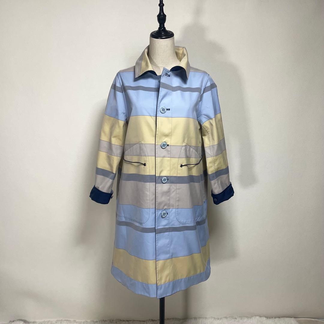 美品　ドゥクラッセ 【11号】二重織 リバーシブル　ステンカラーコート 紺色軽量