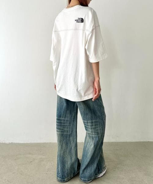 韓国　ノースフェイス　ダメージ　Tシャツ　白　M 新品　ウォッシュ加工　L 限定