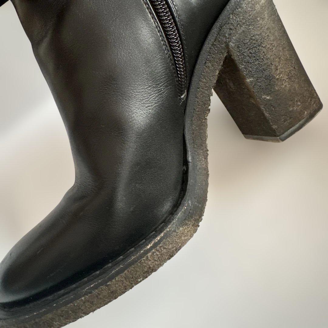 CHANEL ブラックレザーブーツ ヒール8cm