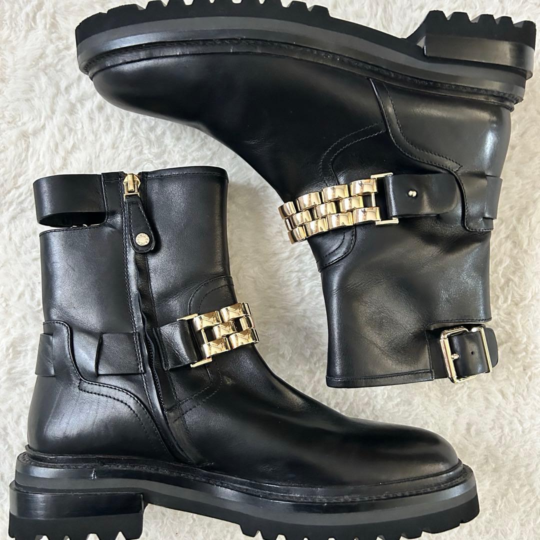 未使用級✨️ ELVIO ZANON ショート ブーツ レザー ゴールド チェーン