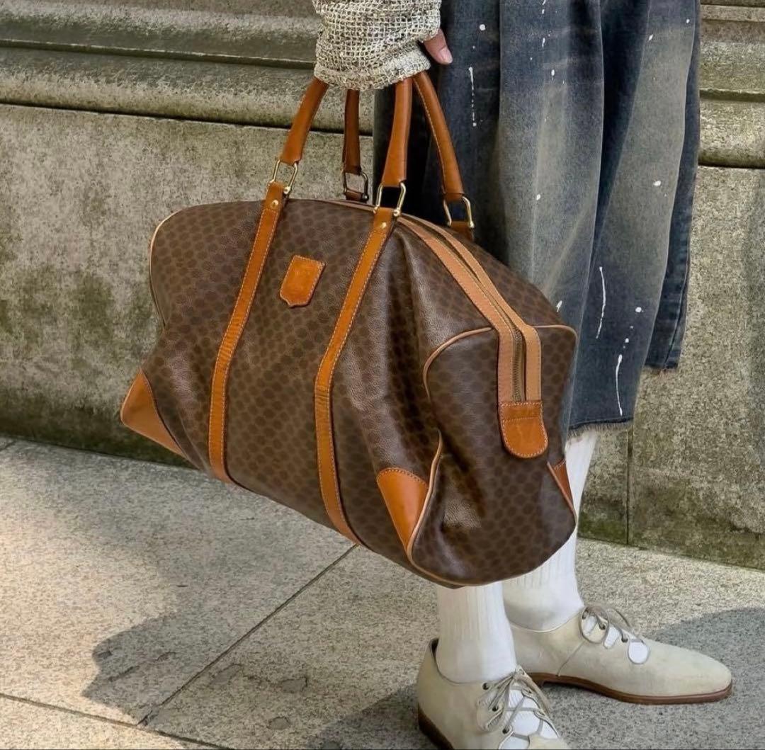 CELINE セリーヌ マカダム柄　ボストンバッグ 南京錠 レザー