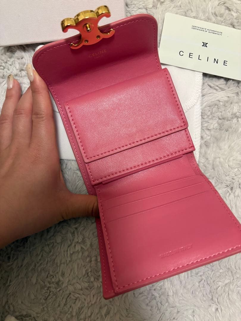 CELINE ピンクレザー 三つ折り財布