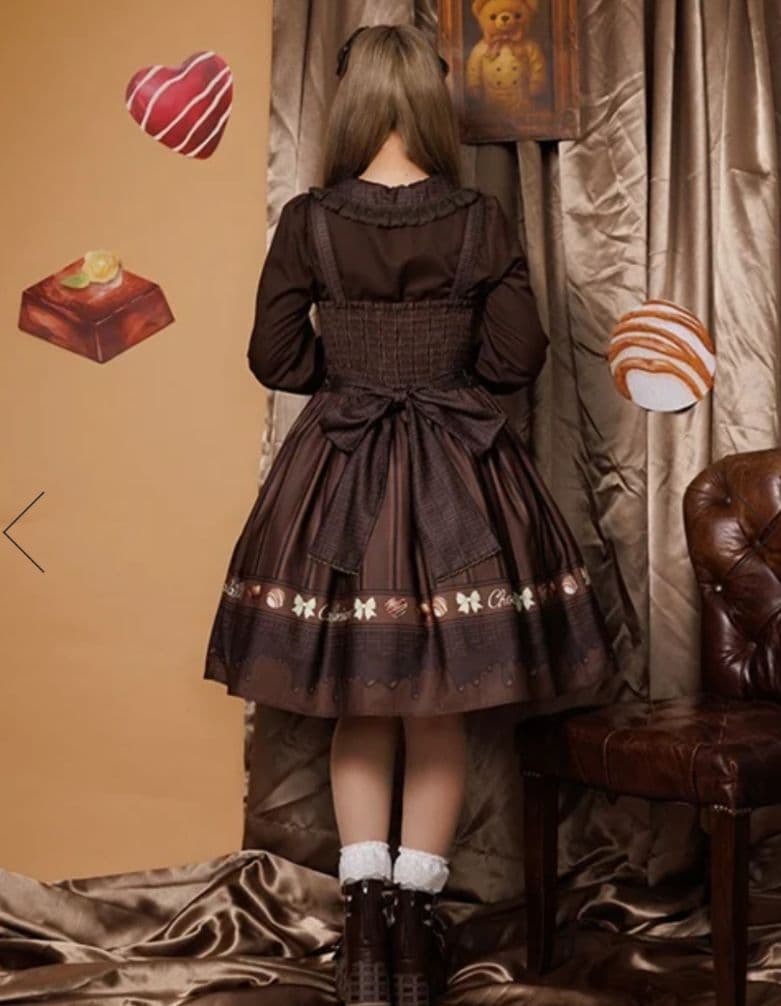 新品タグ付き♡Chalmiere♡ボンボンショコラ柄ジャンスカ 茶 ロリータ