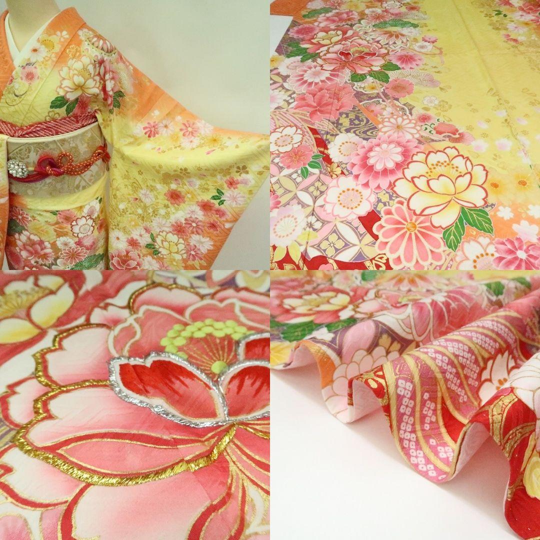 ｍ2218＊美品 正絹 刺繍 牡丹 鞠 菊 ワイドサイズ 成人式 振袖単品