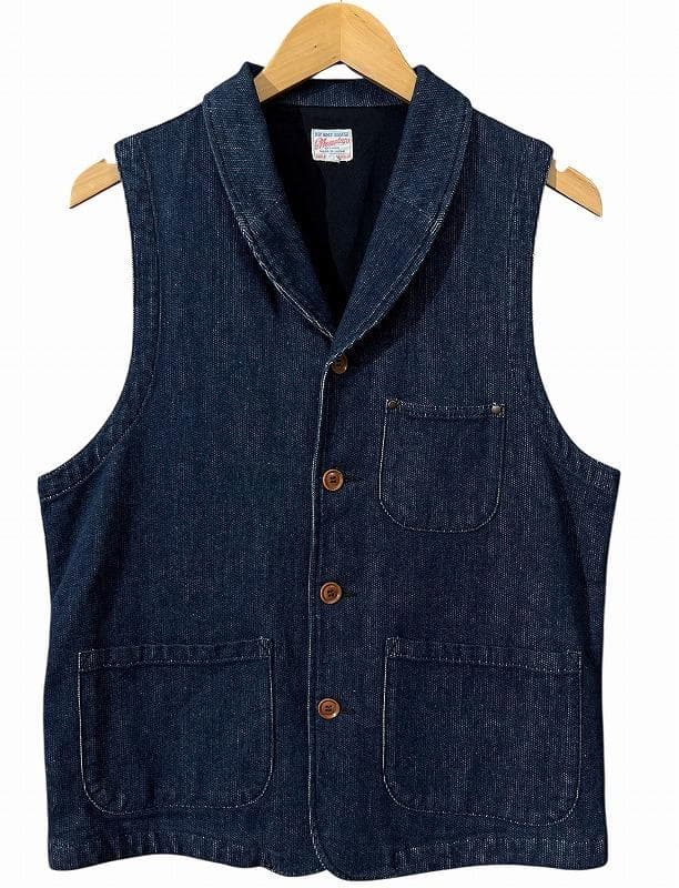 美品 20AW 桃太郎ジーンズ インディゴ ピケ ショールカラー ベスト 40