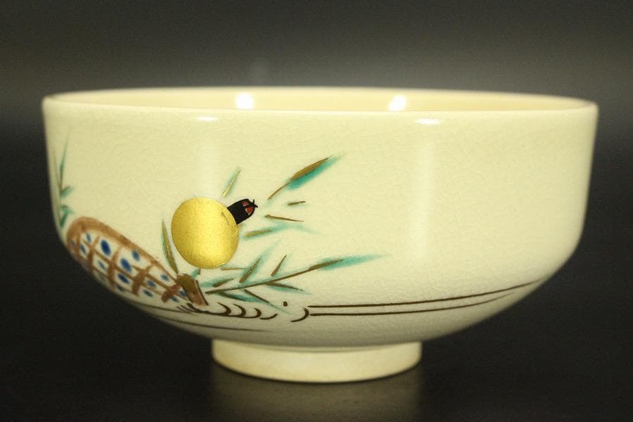 清水焼 色絵 螢流水紋 平茶碗(BB502)