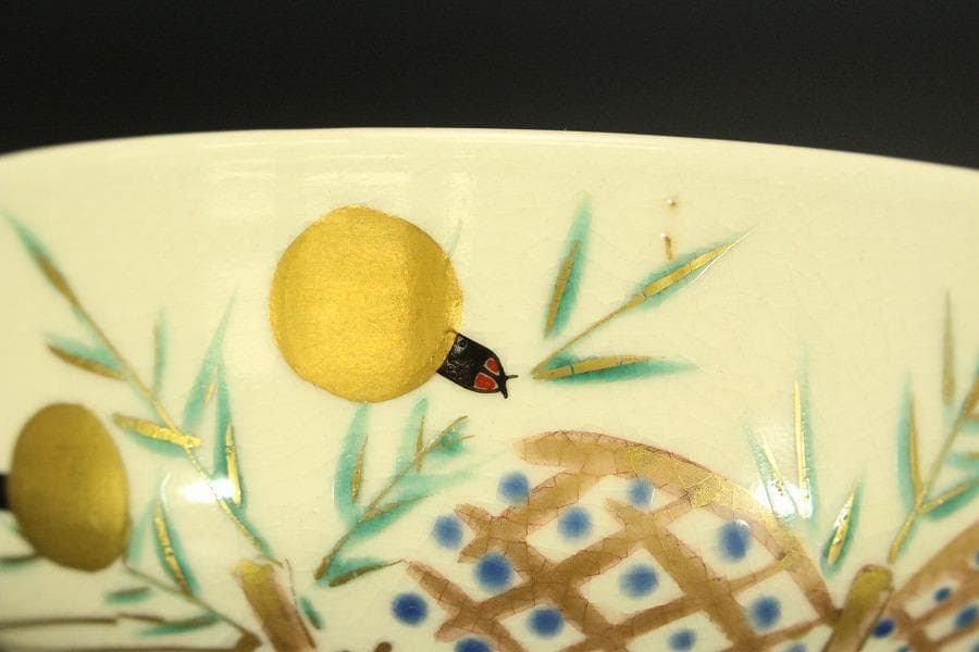 清水焼 色絵 螢流水紋 平茶碗(BB502)