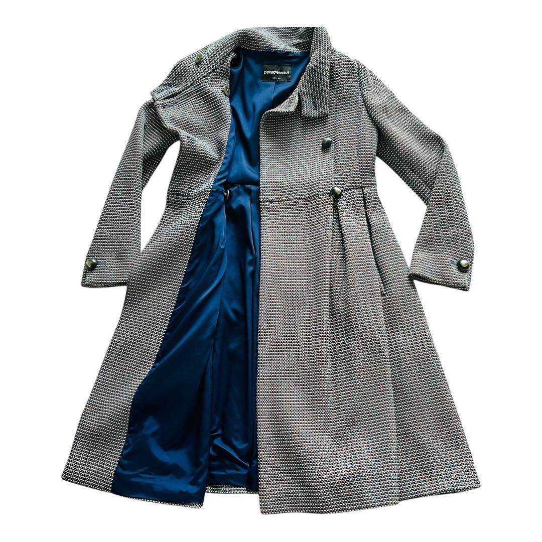 EMPORIO ARMANI 美ラインツイード風コート ロング　38 襟２way