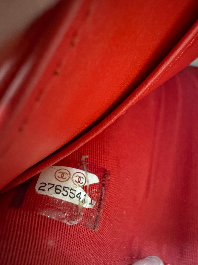即納　美品　CHANEL シャネル カメリア ココマーク 三つ折り財布 レッド