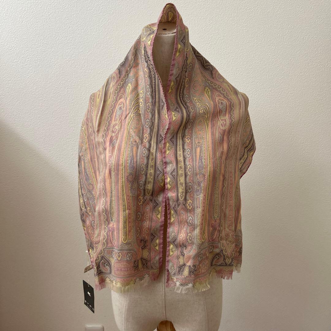 新品！　エトロ　ウールシルクストール　ペイズリー　春色