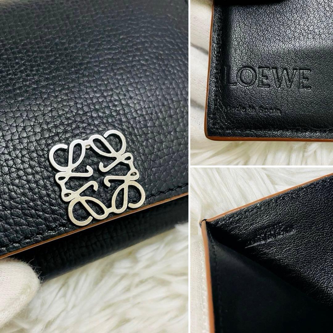 極美✨ロエベ 三つ折り財布 トライフォールド アナグラム レザー 黒