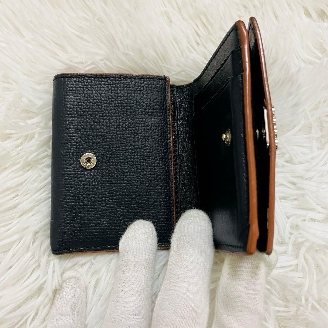 極美✨ロエベ 三つ折り財布 トライフォールド アナグラム レザー 黒