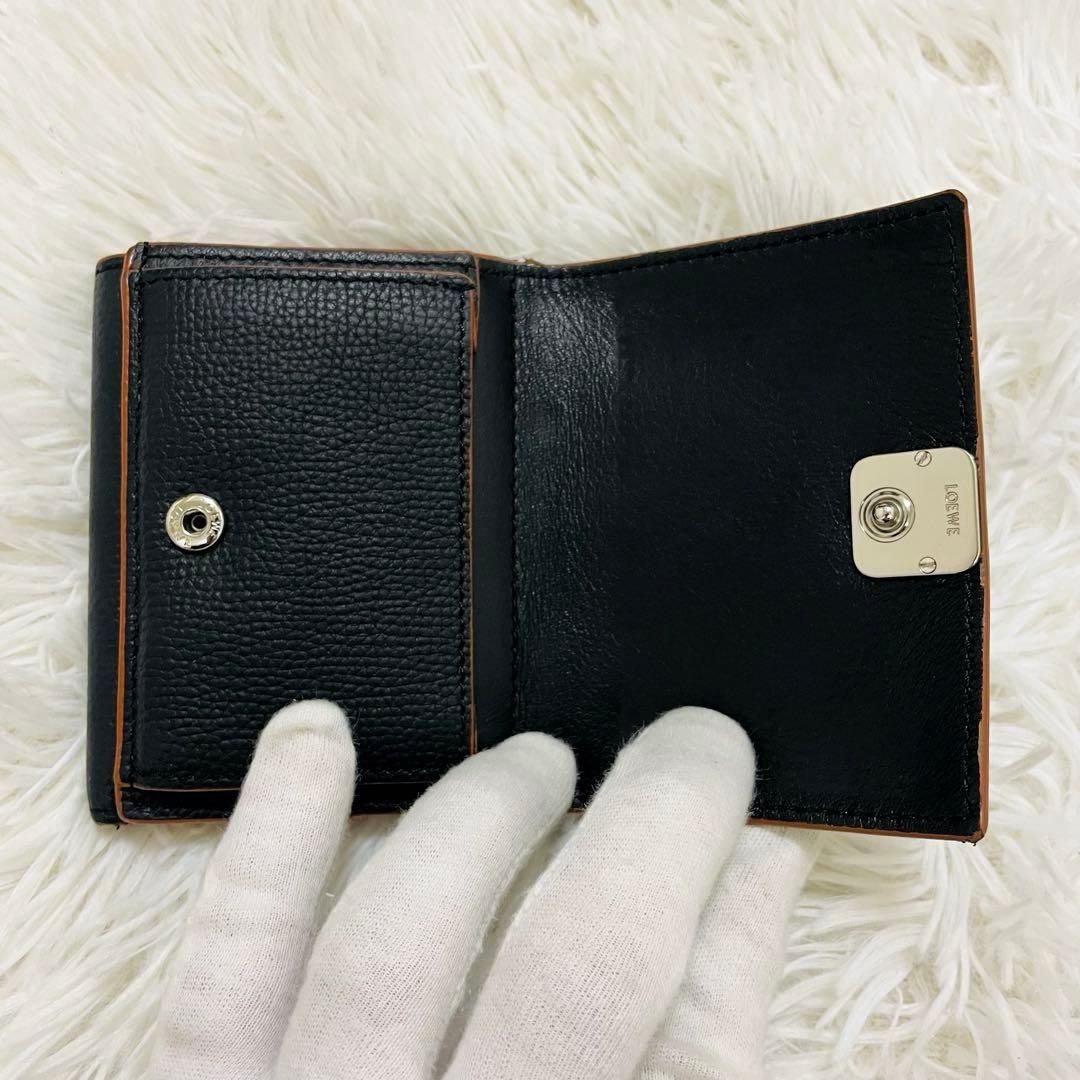 極美✨ロエベ 三つ折り財布 トライフォールド アナグラム レザー 黒