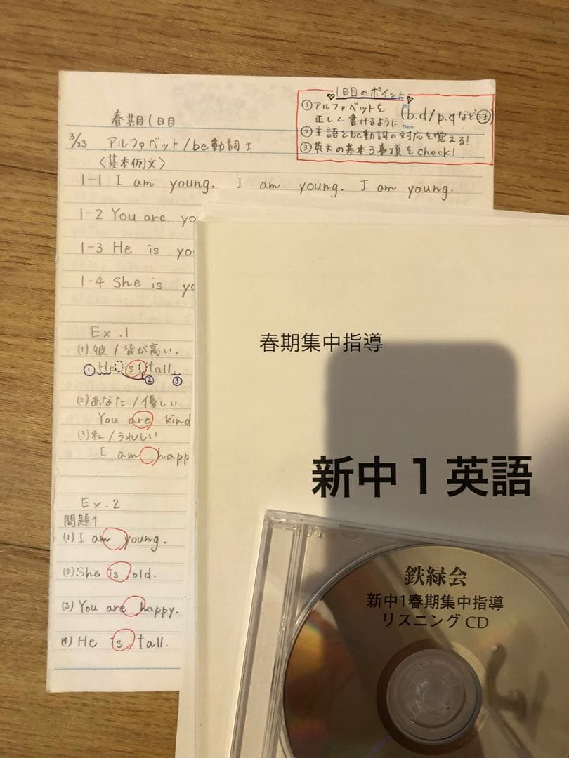 【超貴重！板書ノート付き】鉄緑会中1 春期講習英語　CD付き