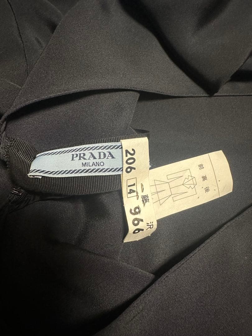 PRADA プラダ イタリア製 シルクドレス フレアスリーブ 黒 S/M