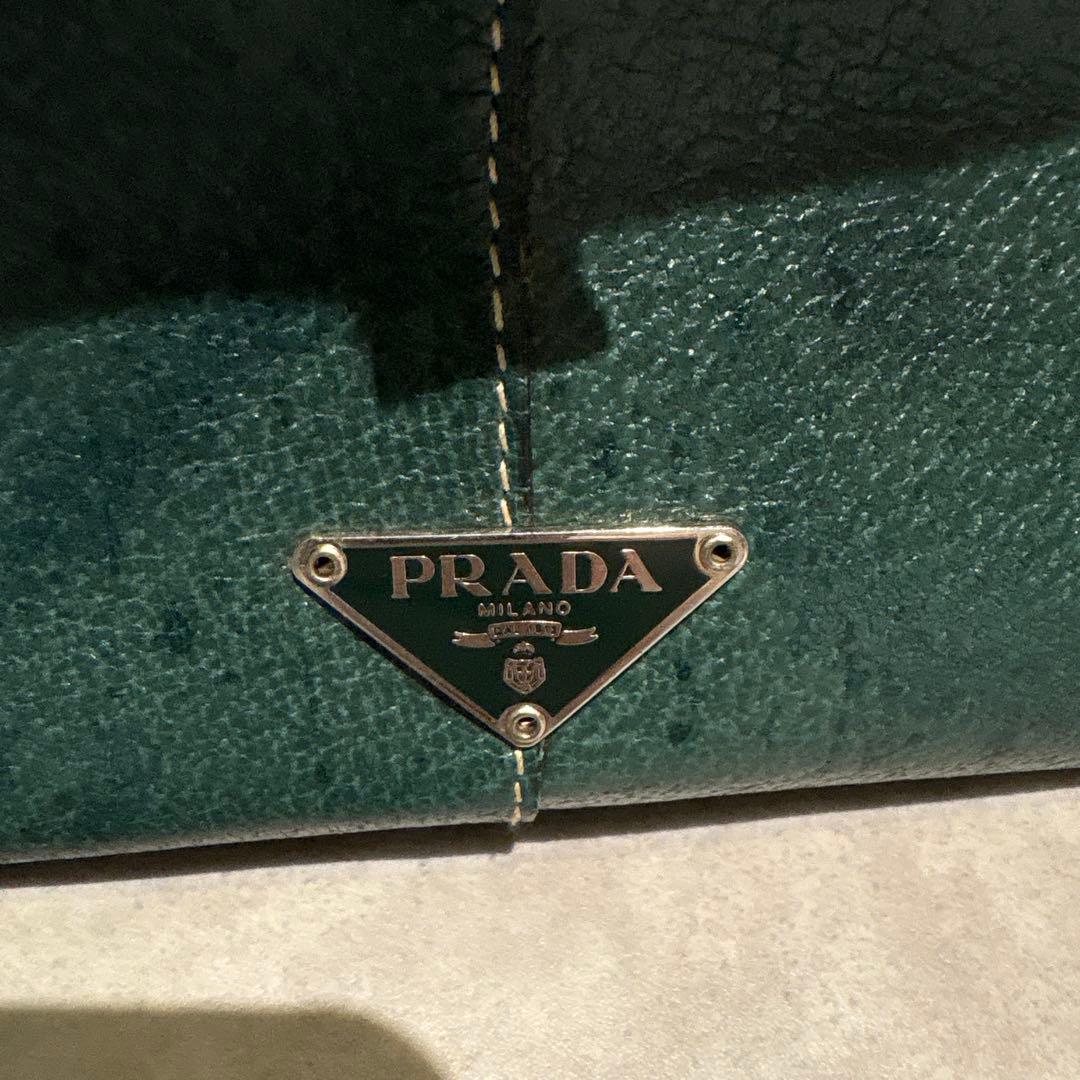 バッグ 00s Prada Green Leather Boston Bag