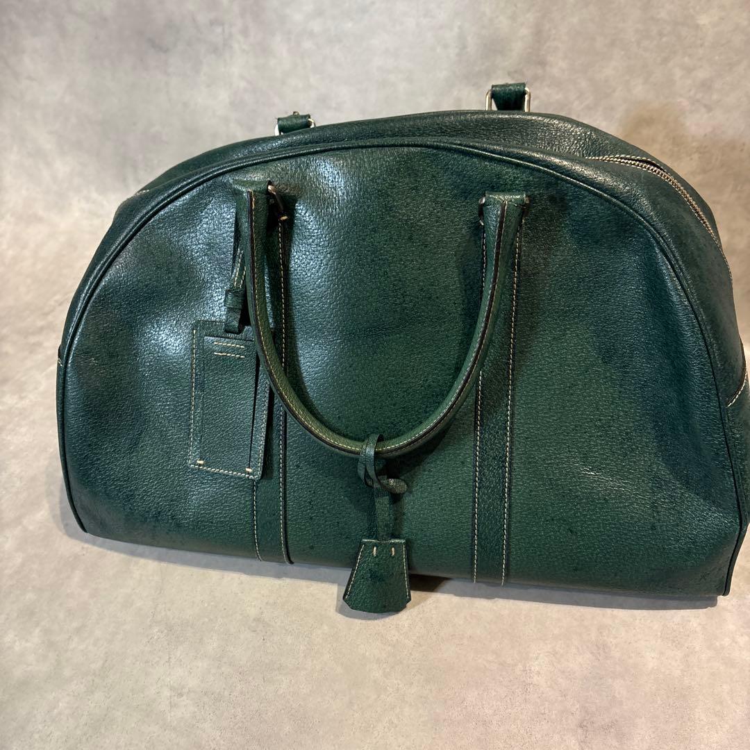 バッグ 00s Prada Green Leather Boston Bag