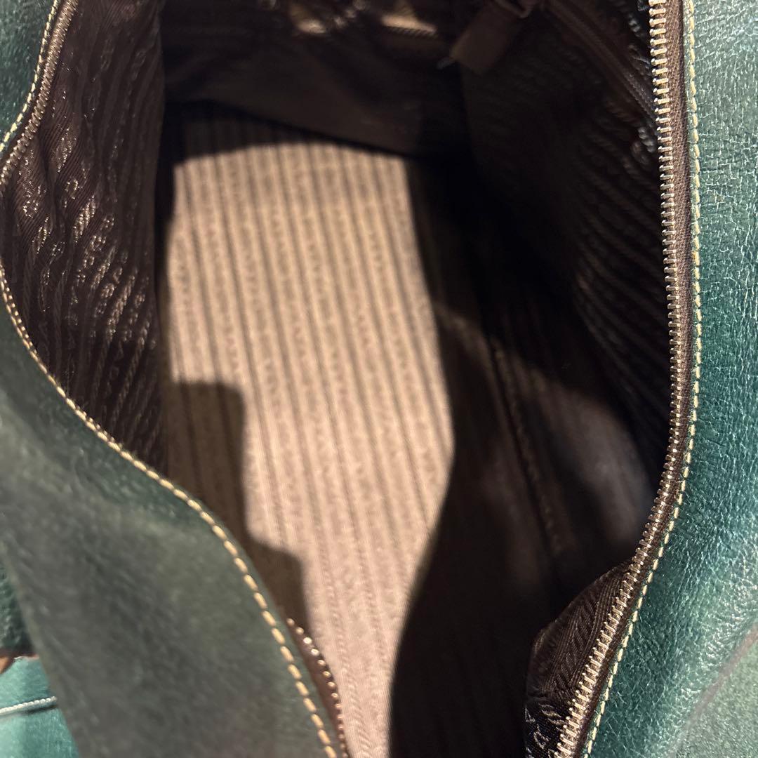 バッグ 00s Prada Green Leather Boston Bag