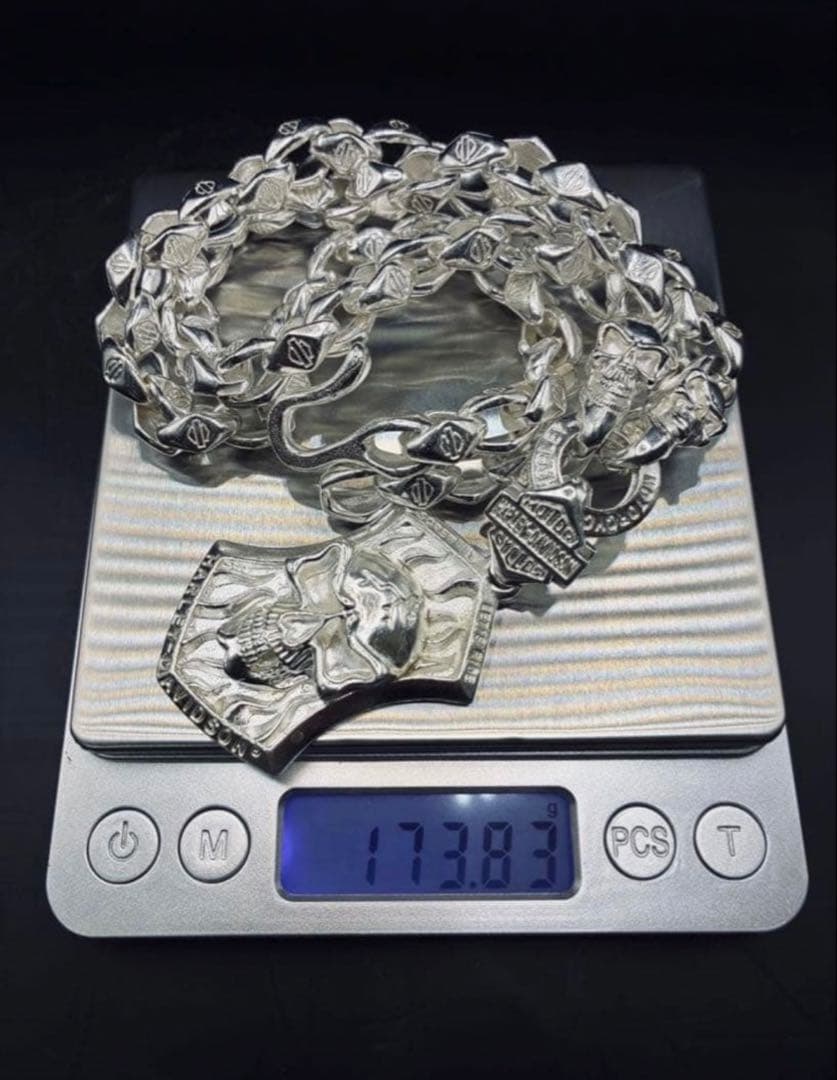 VINTAGE メンズレトロ シルバースカルネックレス ウォレットチェーン