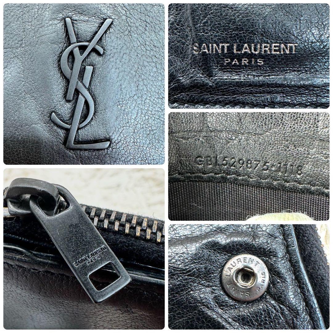 【美品】サンローラン 二つ折り財布 ブラック クロコ YSL レディース