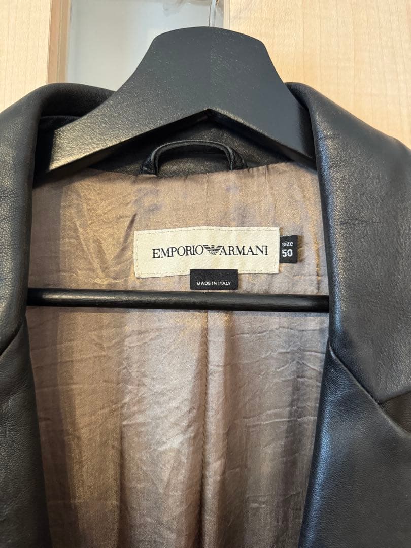 EMPORIO ARMANI 本革 ラムレザー テーラードジャケット 黒 52