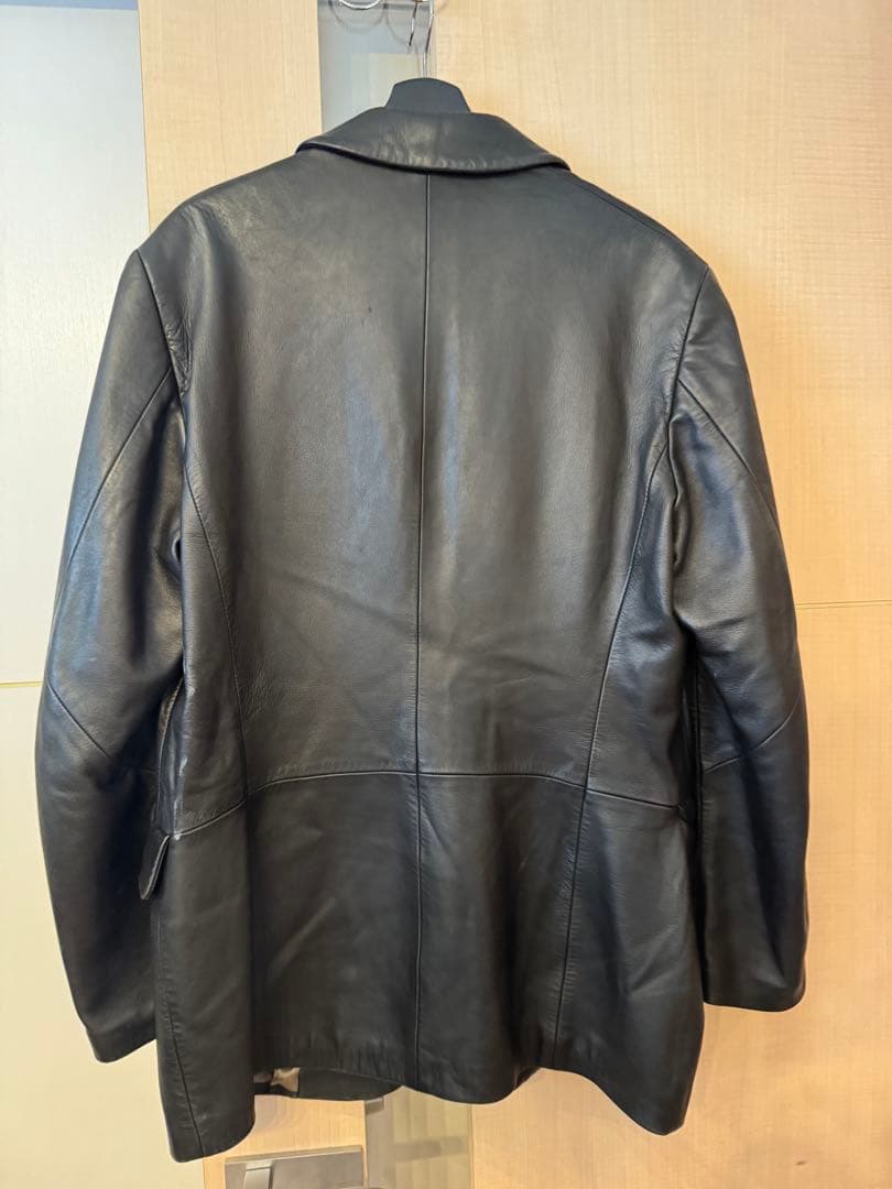 EMPORIO ARMANI 本革 ラムレザー テーラードジャケット 黒 52