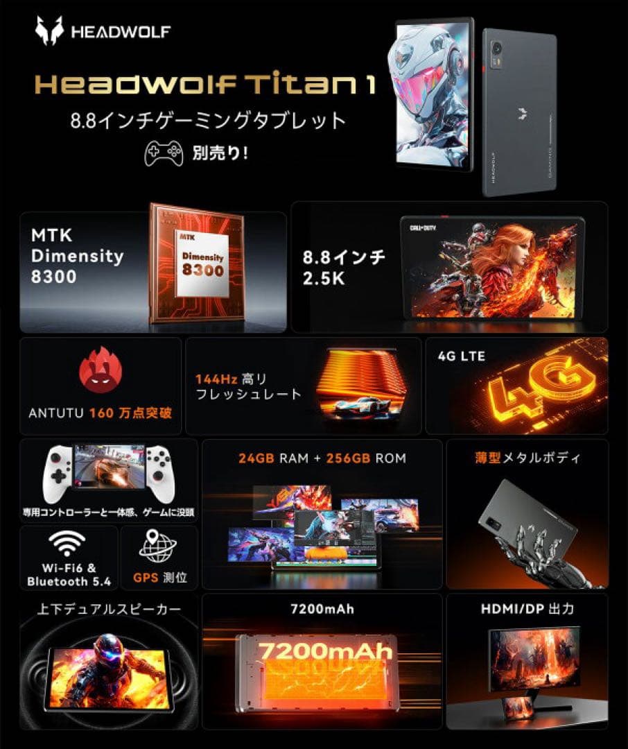本日限定価格Headwolf Titan 1 ゲーミングタブレット 8.8インチ