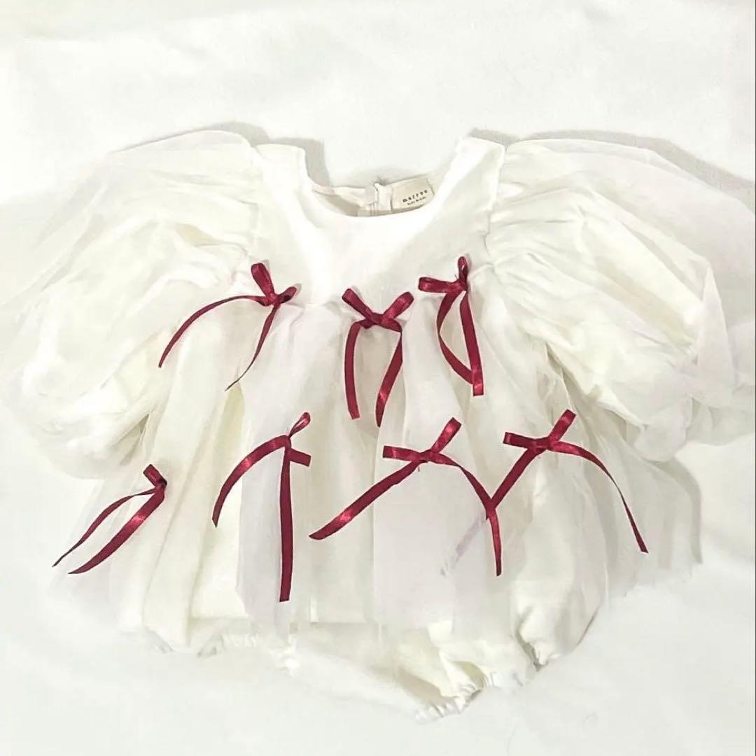 【marron】 リボン ベビー ドレス ロンパース 6m ハーフバースデー