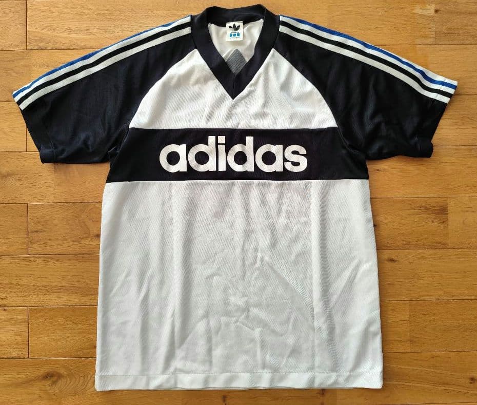 adidas® 90's ゲームシャツ M-L 白/黒トレフォイルロゴ
