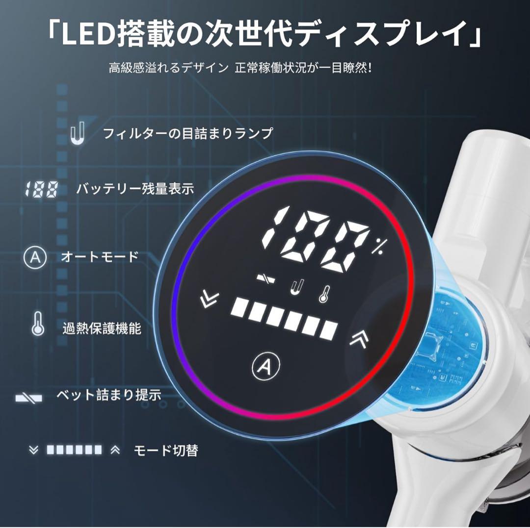 掃除機　コードレス　AI汚れ自動検知＆70Kpa超強力吸引 LEDグリーンライト