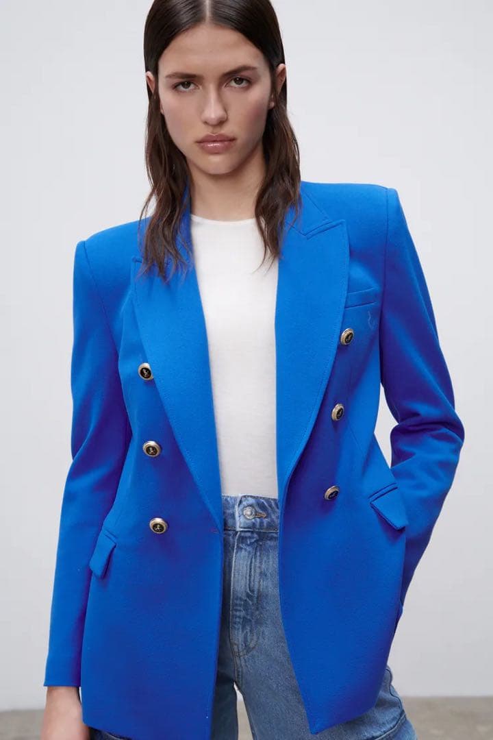 未使用に近い ZARA ロイヤルブルー　ジャケット　S ゴールド ボタン　王室