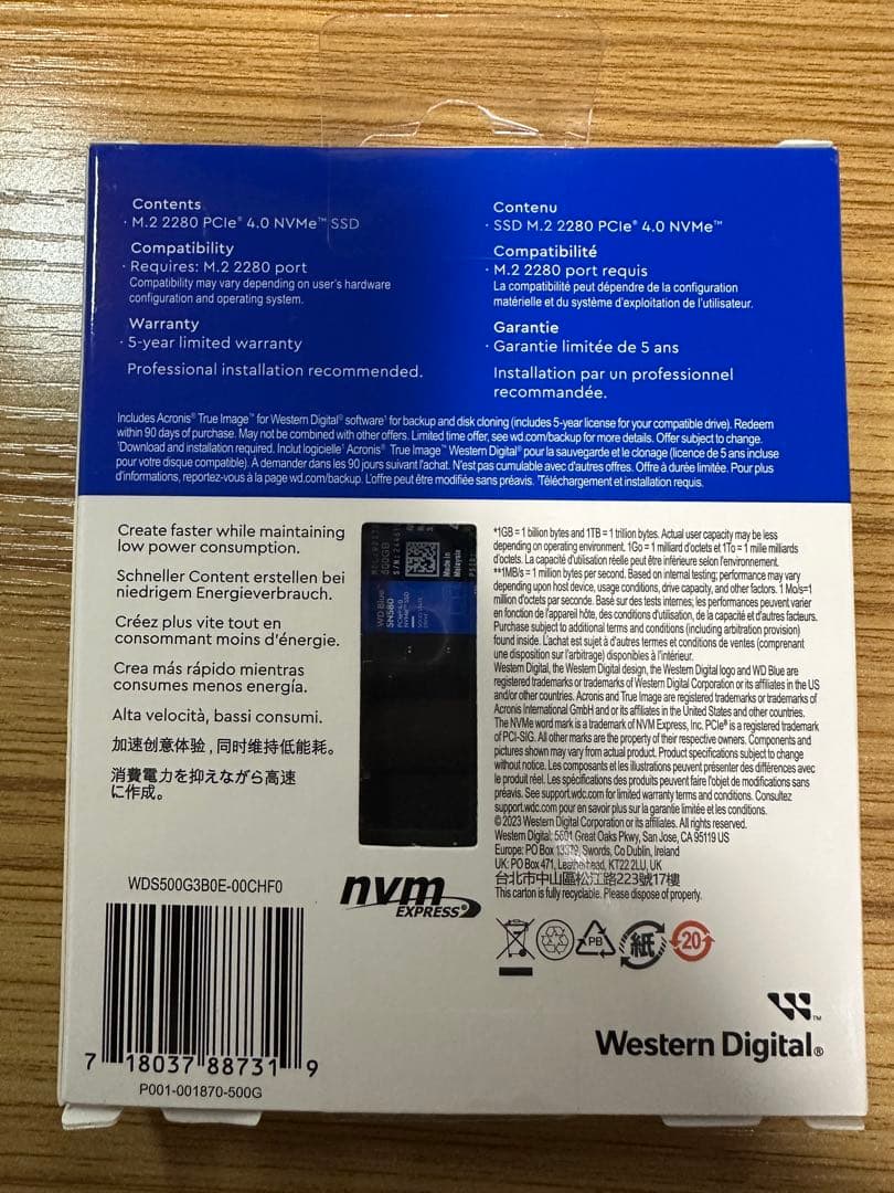 WD Blue SN580 500G NVMe SSD PCIe4 動作確認済み
