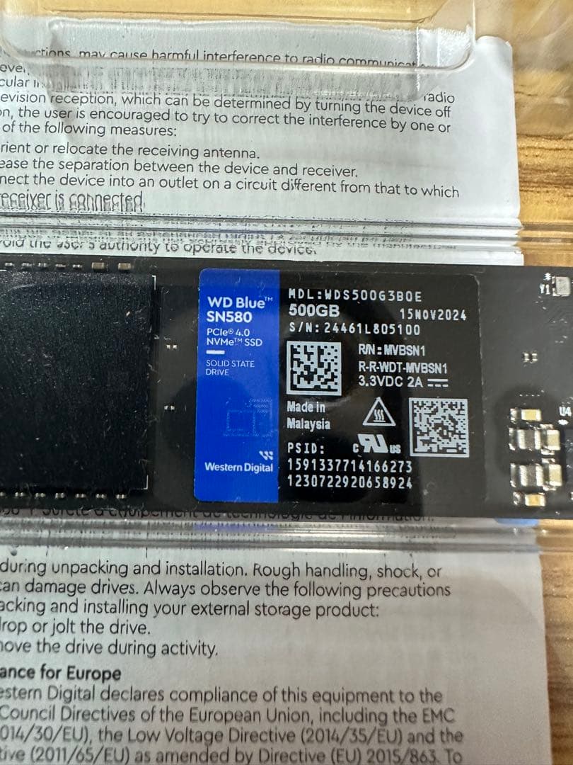 WD Blue SN580 500G NVMe SSD PCIe4 動作確認済み