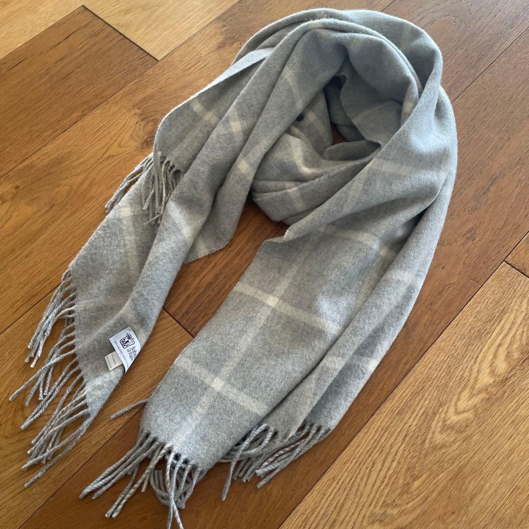 【美品】ジョンストンズ　カシミヤチェック柄 ストール グレー 大判