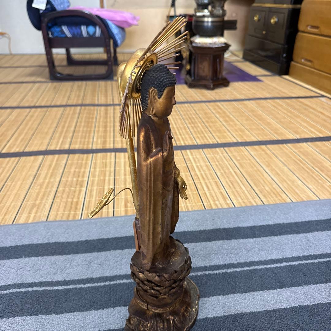 阿弥陀如来立像　木製仏像 金色の光背 約41cm
