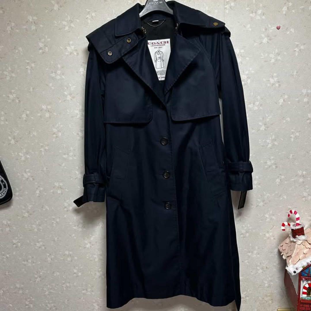 coach レディース　トレンチコート　ネイビーS