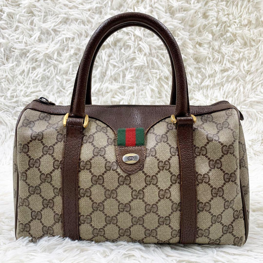 【✨人気✨】オールドグッチ ミニボストンバッグ シェリーライン ブラウン