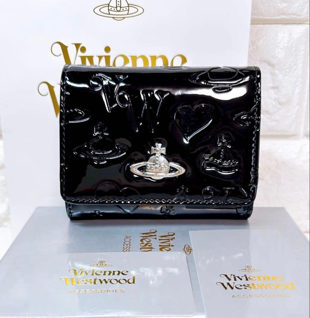 柄付き Vivienne Westwood 3つ折り財布 エナメル