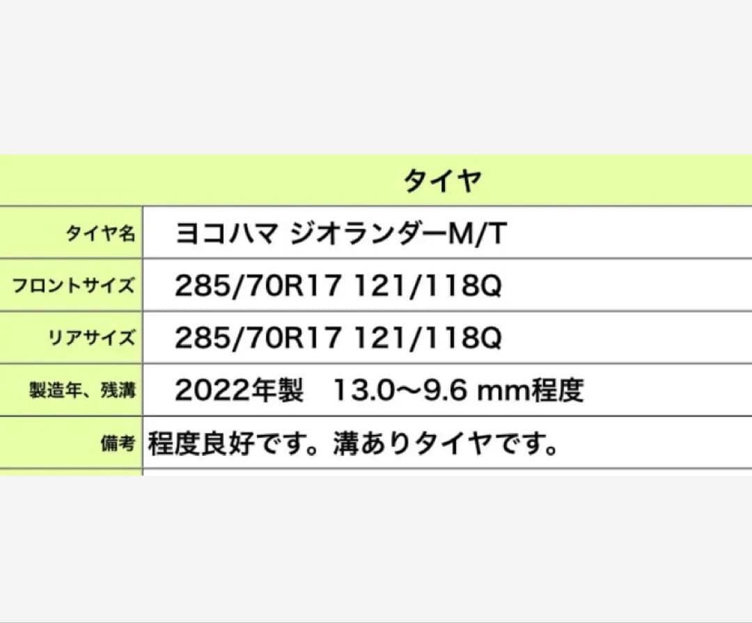 ヨコハマ ジオランダーMT 285/70R/17 中古 道南地域 手渡し希望