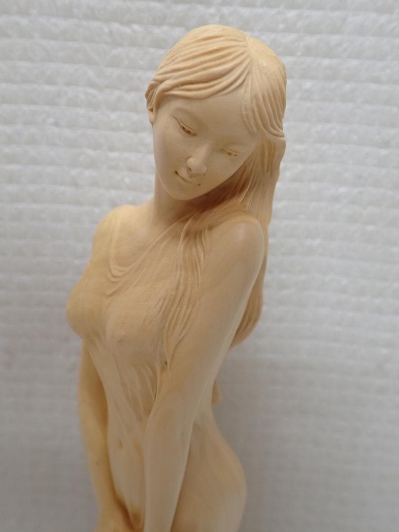 葉小鵬 黄楊一木彫『清麗』つげ 女性像 本黄楊 木彫 高さ22cm E3-A②