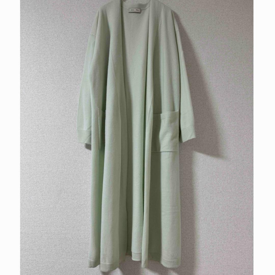 美品 ebure ハイゲージカシミヤニットガウン ロング カーディガン グリーン